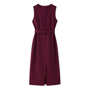 Nuovo Abito Elegante in Stile Europeo <span class=keywords><strong>e</strong></span> Americano, Senza Maniche con Collo Rotondo, Cintura <span class=keywords><strong>e</strong></span> Chiusura Monopetto - Product Image 3