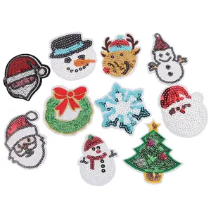 Boneco de neve árvore de natal beads ferro em lantejoulas patches adesivos roupas decoração artesanal DIY remendo