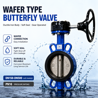 Katup Kupu-kupu Wafer Berpenggerak Worm Gear PN16 Besi Ulet Dudukan EPDM DN150-DN500 Roda Tangan Manual untuk Pipa Air