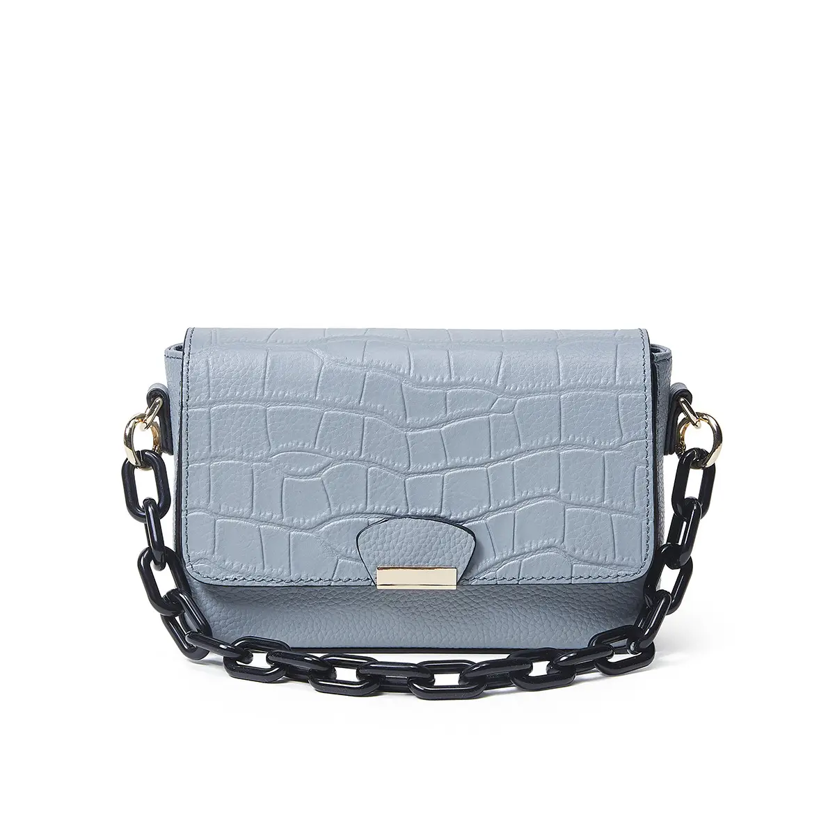 Bolso de moda clásico para mujer, bolso con estampado de cocodrilo azul, con correa de cadena, de diseñador de lujo