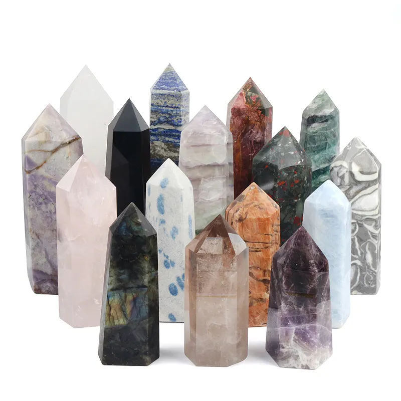Torre de cristal con gema natural, punto de cristal de gran tamaño, varita de cuarzo, chacra
