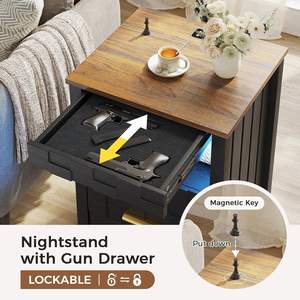 Dystler Nightstand With Gun Drawer Wood Modern Lockable <b>Bedside</b> <b>Table</b> - Product Image 1