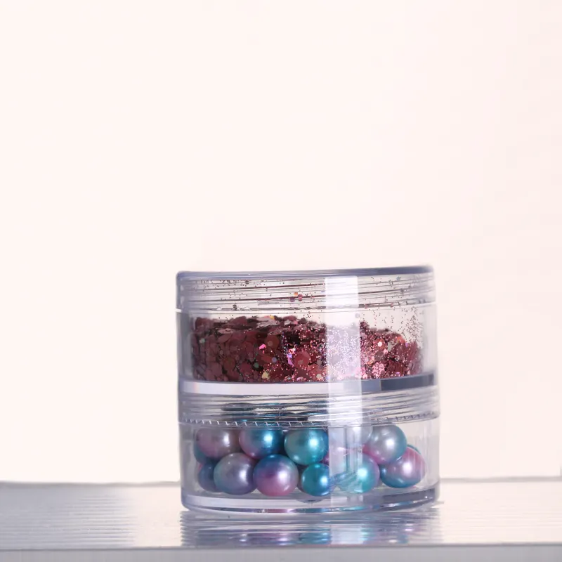 30g benutzer definierte klare Pulver etui Behälter mehr schicht igen Zylinder ps Kunststoff Nagellack Glitter billige Gläser