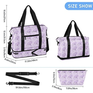 Sac de voyage pliable pour femme en nylon imprimé personnalisé avec motif de fleurs de palaka violettes d'Hawaï, 2 pièces, avec compartiment pour chaussures - Product Image 3