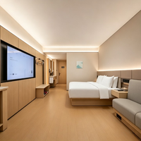 Ensemble de meubles modernes pour chambre d'hôtel : canapé de salon, cadre de lit, table, fauteuil de loisirs en cuir, design modulaire robuste