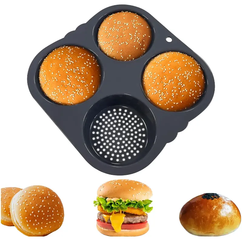 Desain baru 2023 Muffin panci lubang bulat silikon loyang kue alat DIY Hamburger roti cetakan