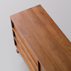 ตู้เก็บของไม้เนื้อแข็งสไตล์วินเทจยุคกลางแบบวาบิซาบิ ตู้ข้างเตียงสามลิ้นชักไม้สัก ตู้ห้องนั่งเล่นหรูหราสไตล์ไลท์ลักชัวรี่ - Product Image 4