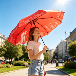Sombrillas Plegables Semiautomáticas de 3 Pliegues Rojas para Viajes y Eventos, con Logotipo Personalizado, Compra al por Mayor en <span class=keywords><strong>China</strong></span> a Precio Económico - Product Image 2