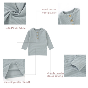 Groothandel 0-4T Langarm Biologisch Katoenen Pyjama Top Geribbelde Baby T-shirt - Product Image 4