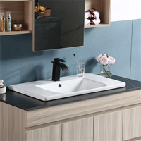 Lavabo de salle de bain moderne de haute qualité pour hôtel, en porcelaine, à trou unique, à bord fin