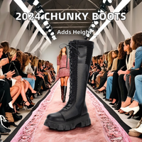 Bottes hautes en cuir PU pour femme, à lacets, plateforme, talons épais, semelle compensée, rehaussantes, lumineuses, pour l'automne