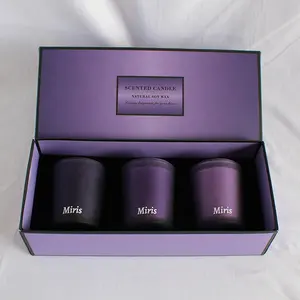 Coffret de bougies parfumées de luxe, coffret de bougies parfumées de soja avec Logo de conception, cire de soja violette parfumée, vente en gros