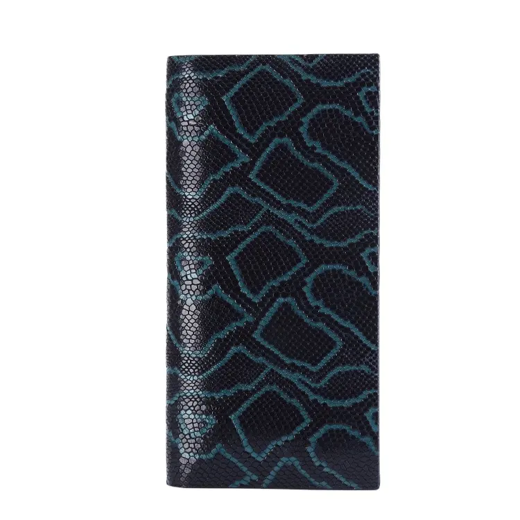 Blue Snake Skin Pattern Cowhide Wallet Long Wallet Mens Black Genuine Leather Wallet