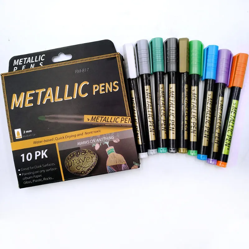 10 컬러 팩 메탈릭 마커 펜 세트 영구 코튼 코어 반짝이 마커 DIY 페인팅 및 드로잉 워터 기반