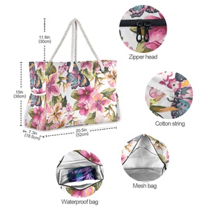 Wholesale High Quality Flower Design <b>Beach</b> <b>Bag</b> Summer Cotton Shoulder <b>Bag</b> for Women - Product Image 4