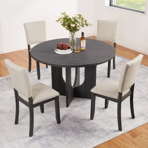 Ensemble de table à manger ronde moderne M, 5 pièces, avec <span class=keywords><strong>4</strong></span> <span class=keywords><strong>chaises</strong></span> rembourrées pour la cuisine, les salons - Product Image 1