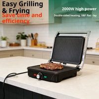 Grille-pain électrique antiadhésif sans fumée à double nervure large pour petit-déjeuner, panini et sandwichs, modèle PG008 pour la maison