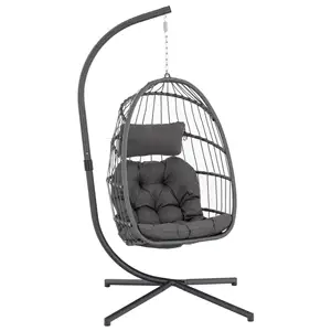 High Quality Foldable Wicker Garden Outdoor Swing Rattan Hanging Hammock Egg Chair With Stand