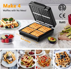Máy Làm Bánh Quế Bỉ 1200W Bàn Là Bánh Quế Kèm Đèn Báo Cho Bữa Sáng, Máy Làm Bánh Quế Vuông Chống Dính <span class=keywords><strong>4</strong></span> Lát - Product Image 4