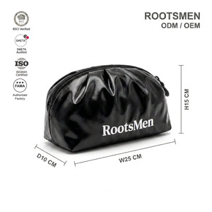 RootsMen Black nylon Cosmetic Bag Medium Size Zipper Closure Water Resistant Simple <b>Letter</b> Pattern - Product Image 1