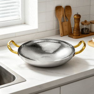 FLEY Marmite à <span class=keywords><strong>paella</strong></span> coréenne en métal de qualité supérieure, en acier inoxydable antirouille, avec poignée ergonomique, polyvalente pour la cuisson et la friture, idéale pour la cuisine - Product Image 1