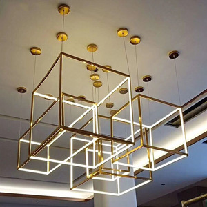 Gold Square Stainless Steel Adjustable Height Pendant <b>Light</b> E26 <b>LED</b> 3500K Warm White for Living <b>Room</b> - Product Image 3