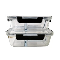 Récipient alimentaire en verre de stockage de préparation de repas en borosilicate personnalisé boîte à lunch résistante à la chaleur avec compartiments et couvercles sans BPA
