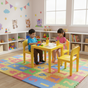 Juego de Mesa de Actividades para Niños al por Mayor, 1 Mesa + 2/4 Sillas, Opciones de Plástico/Madera, Esquinas Redondeadas Seguras - Product Image 1