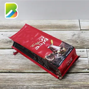 Side gusset flat bottom custom printed drip coffee bean packaging bag aluminum foil coffee bag with valve and tin tie