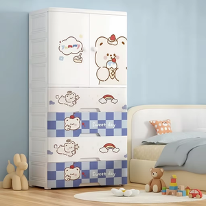 Ev Çocuk Plastik Mobilya Yatak Odası Ucuz Dolap Çocuklar Çocuk Karikatür Desenli Kumaş Bebek Gardırop - Product Image 1