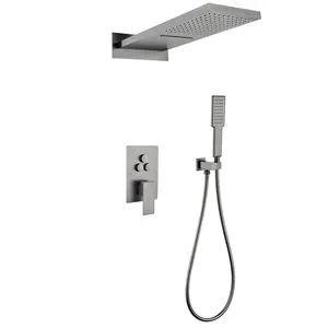 Luxury Matt Black Hot Cold Rain Shower Set Bathroom Wall Mounted Thermostatic 3-function Button Ceiling Mounted Shower System