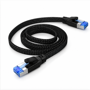 Custom Length Cat8 Flat Braided Network <b>Cable</b> <b>RJ45</b> S/FTP 30AWG Bare Copper Patch Cord - Product Image 1