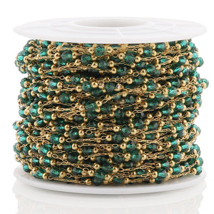 Cadena de Cuentas de Cristal Verde Esmeralda, Acero Inoxidable, Accesorios de Joyería DIY para Mujer, Collar de Moda, 10 Metros de Longitud - Product Image 1