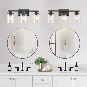 Applique murale LED moderne noir mat <span class=keywords><strong>avec</strong></span> abat-jour en verre transparent pour <span class=keywords><strong>miroir</strong></span>, chambre et salon - Product Image 1