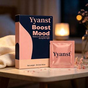 Bandes buccales Premium Boost Mood pour soulager l'agitation nocturne, favoriser un sommeil réparateur, 30 unités, complément alimentaire pour la nuit dans une boîte rose et bleue - Product Image 3