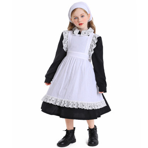 Classic White Maid Costume <strong>for</strong> <strong>Kids</strong> Ruffled Apron <strong>Dress</strong> &amp; Matching Bonnet <strong>for</strong> <strong>Cinderella</strong> Stage Plays &amp; Halloween Cosplay ODM - Product Image 3