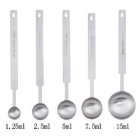 Ensemble de 7 cuillères doseuses en acier inoxydable avec long manche pour la cuisine, 1,25 ml, 2,5 ml, 3,75 ml, 5 ml, 7,5 ml, 10 ml, 15 ml