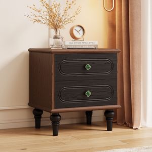 Retro Style Ash Wood Nightstand Two Tone French Design Bedroom Storage <b>Cabinet</b> - Product Image 1
