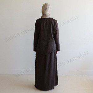 Set Minimalista Personalizzato in 2 Pezzi per Donne, Elegante <span class=keywords><strong>Top</strong></span> <span class=keywords><strong>Asimmetrico</strong></span> e Gonna, Abito Musulmano Modesto, Moda Islamica, Completo Effetto Lino - Product Image 2