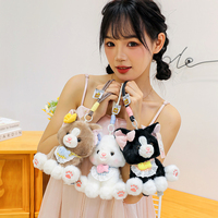 Porte-clés en peluche pour chien avec collier en dentelle et breloque poisson, idéal pour accessoires d'anniversaire, décoration de sac et de bureau, cadeau - Vente en gros