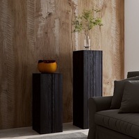 Tabouret bas et support à fleurs en bois massif noir carbonisé de style Wabi-sabi moderne pour salon, table d'appoint décorative