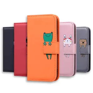 PU leather with kickstand and card slots cartoon pattern flip phone case shockproof smart flip cover