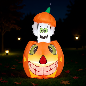 Halloween <b>Animated</b> <b>Pumpkin</b> Ghost Inflatable 2.8 Ft LED Yard Decoration Outdoor Indoor Garden Lawn Party Decor - Product Image 2