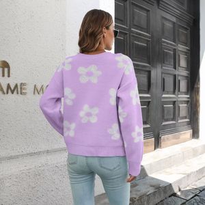 Suéter de punto Jacquard de alta calidad para mujer, cuello redondo, patrón de flores, estilo informal, cálido para Otoño Invierno con logotipo frontal - Product Image 6