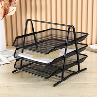 Porte-fichiers de bureau multifonctionnel Stable Amovible Trois couches Fer Art Stockage de données Grille métallique Rack de rangement de bureau Plateau de fichiers
