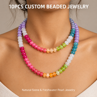Collier de perles en pierre naturelle véritable, personnalisé, coloré, à superposition, avec perles abacus rondes et perles baroques, bijoux en pierres précieuses pour boutiques
