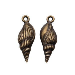 Breloque en forme de coquille de poulpe côtelée 24x8mm en alliage de zinc argent antique, pendentif à 1 boucle pour porte-cartes de mariage sur la plage - Product Image 5
