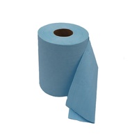 Distributeur automatique de serviettes en papier écologique, utilisant du papier recyclé bleu pour les toilettes industrielles, idéal pour sécher les mains.