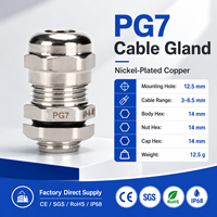 Presse-étoupe en laiton nickelé PG7, étanche IP68, pour câbles de 3-6,5 mm, certifié CE SGS RoHS, accessoire de câblage pour armoire électrique
