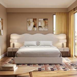 <span class=keywords><strong>MOFO</strong></span> CASO Elegante Base de Cama Ajustable con Cabecero Alto de Esquina, Diseño Postmoderno con Acolchado y Ribete, Estructura Metálica y Tapizado en Lino - Product Image 1